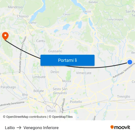 Lallio to Venegono Inferiore map