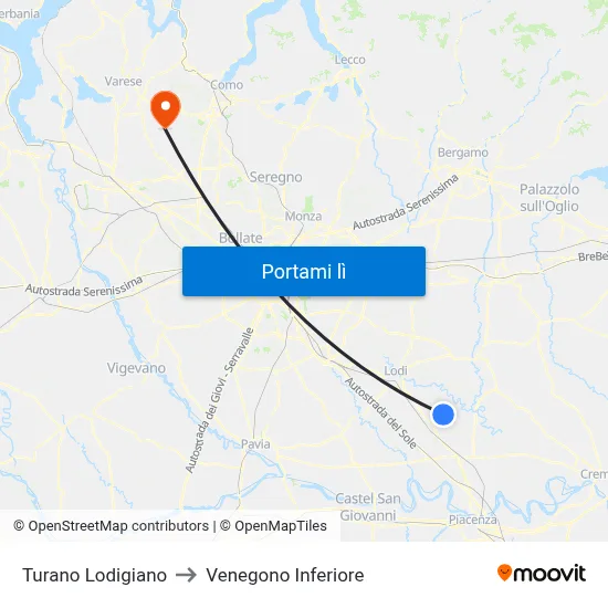 Turano Lodigiano to Venegono Inferiore map