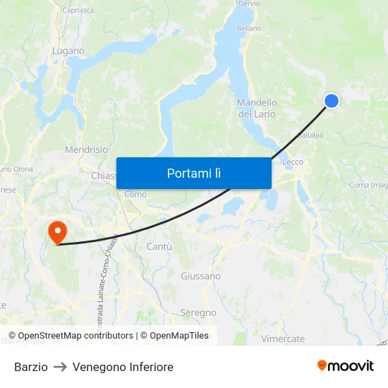 Barzio to Venegono Inferiore map