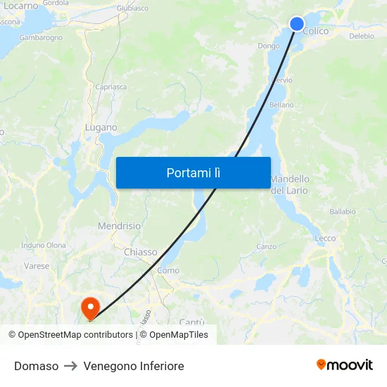 Domaso to Venegono Inferiore map