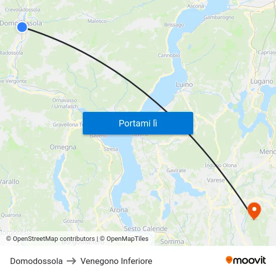 Domodossola to Venegono Inferiore map