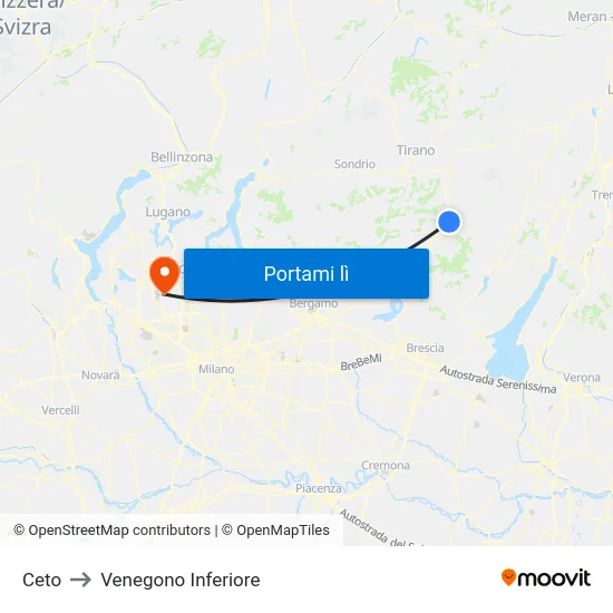 Ceto to Venegono Inferiore map