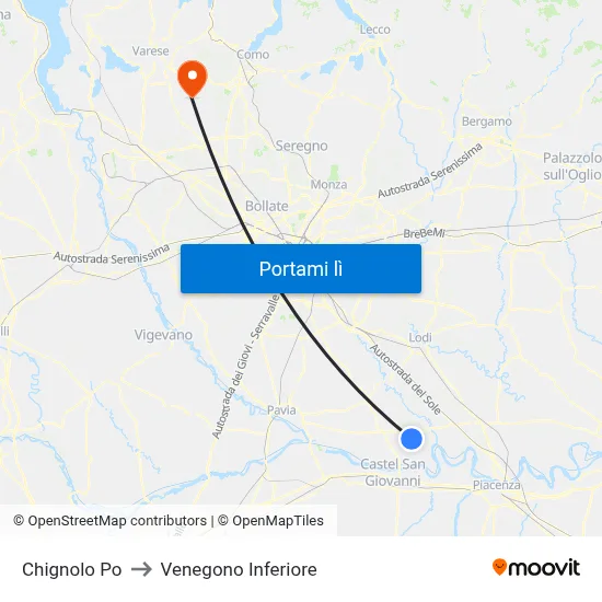 Chignolo Po to Venegono Inferiore map