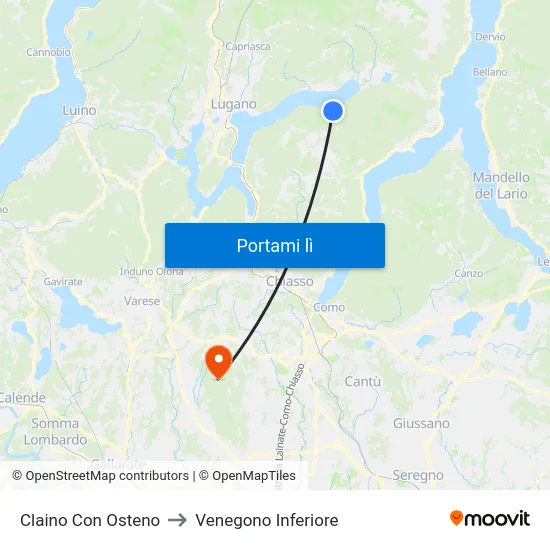 Claino Con Osteno to Venegono Inferiore map