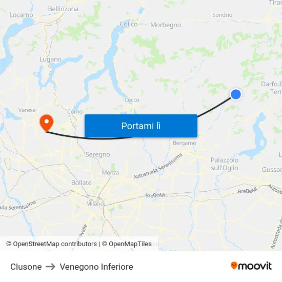 Clusone to Venegono Inferiore map