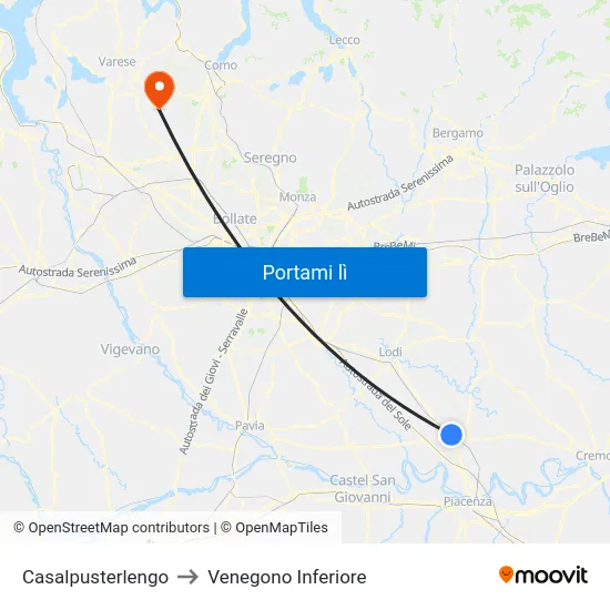 Casalpusterlengo to Venegono Inferiore map