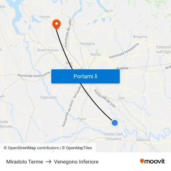 Miradolo Terme to Venegono Inferiore map