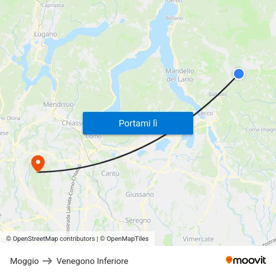 Moggio to Venegono Inferiore map