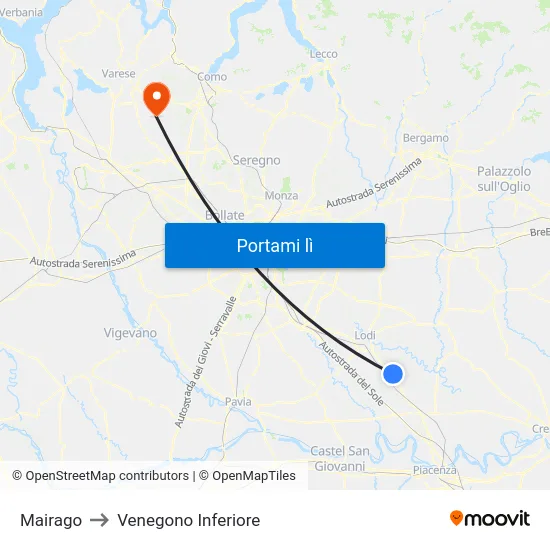 Mairago to Venegono Inferiore map