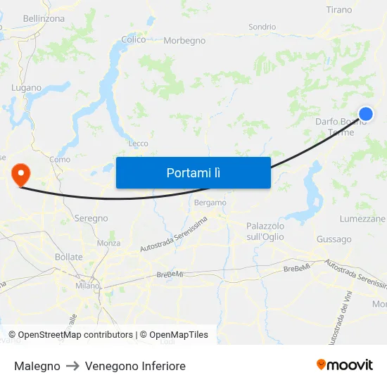 Malegno to Venegono Inferiore map