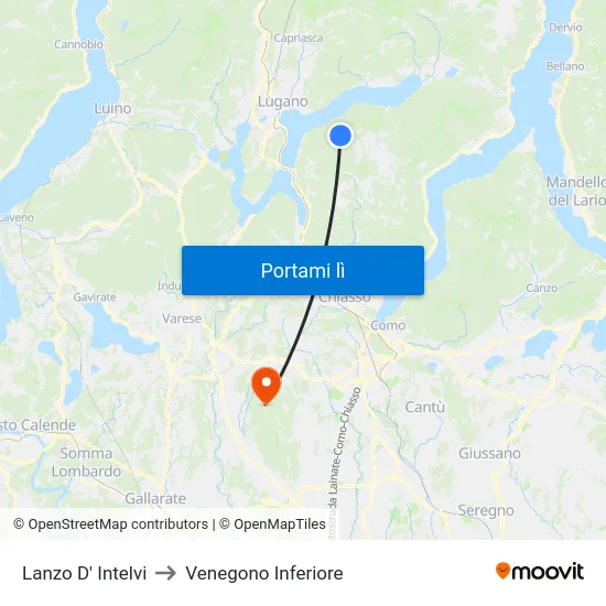 Lanzo D' Intelvi to Venegono Inferiore map