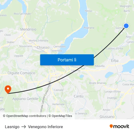 Lasnigo to Venegono Inferiore map