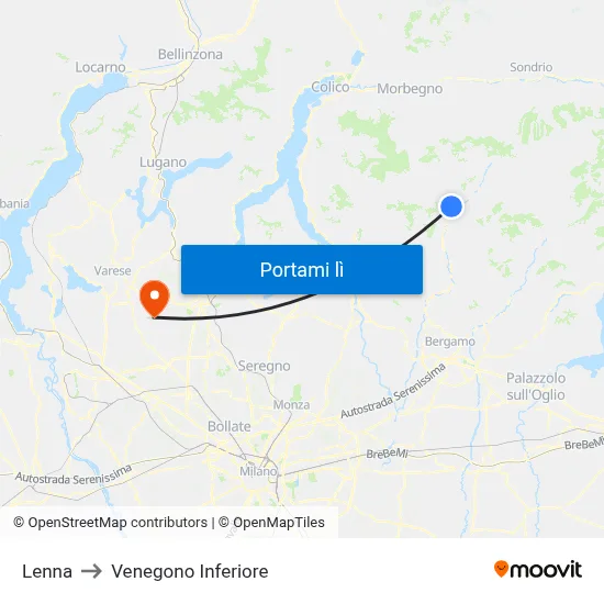 Lenna to Venegono Inferiore map