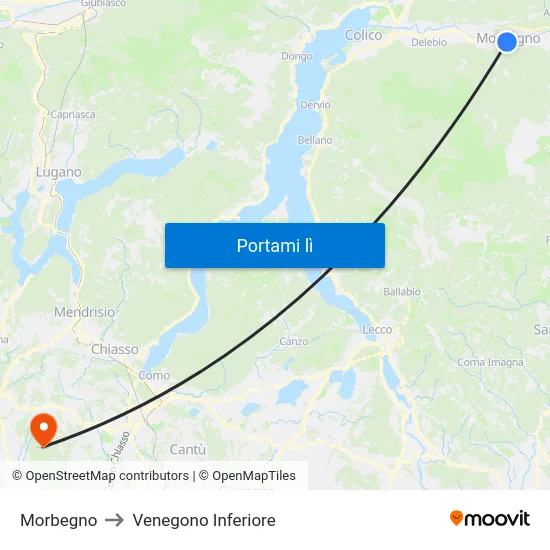 Morbegno to Venegono Inferiore map