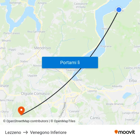 Lezzeno to Venegono Inferiore map