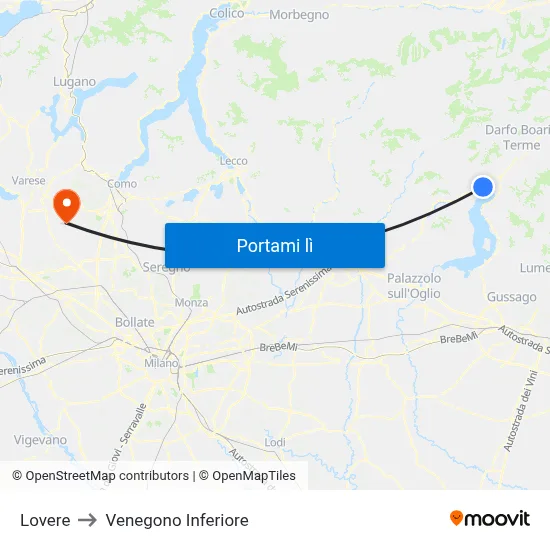 Lovere to Venegono Inferiore map