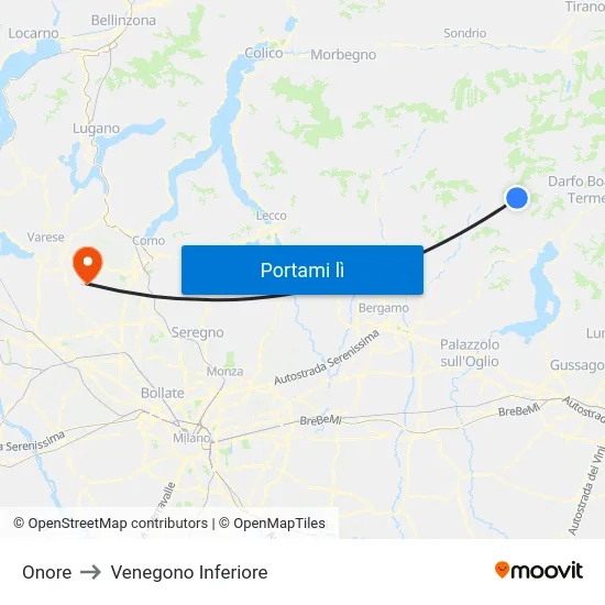 Onore to Venegono Inferiore map