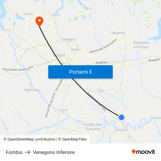 Fombio to Venegono Inferiore map
