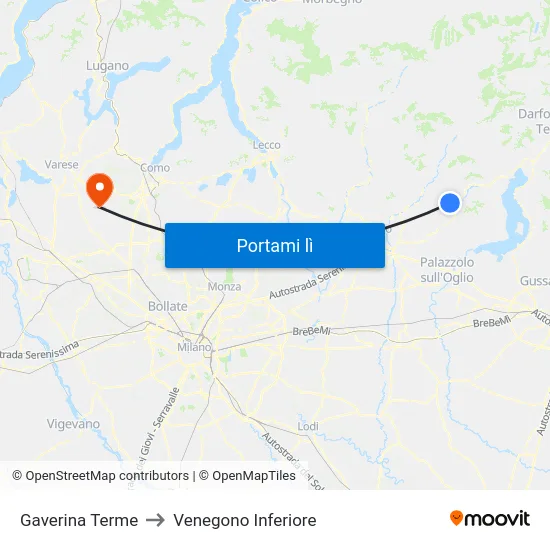 Gaverina Terme to Venegono Inferiore map