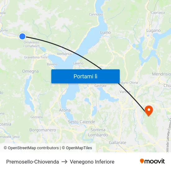Premosello-Chiovenda to Venegono Inferiore map
