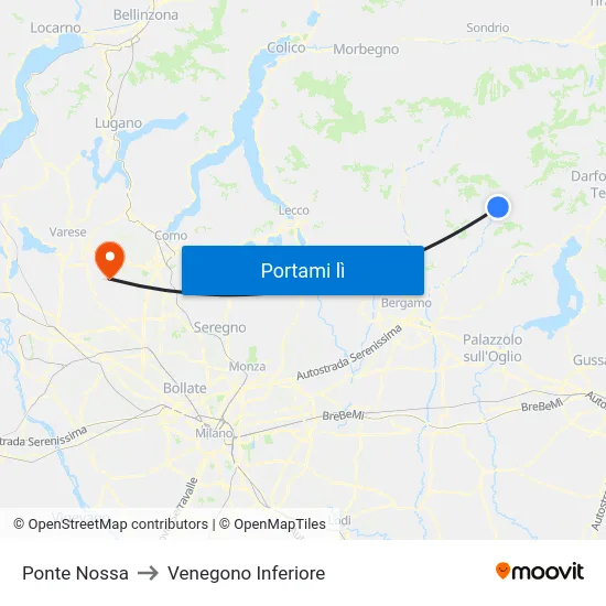 Ponte Nossa to Venegono Inferiore map
