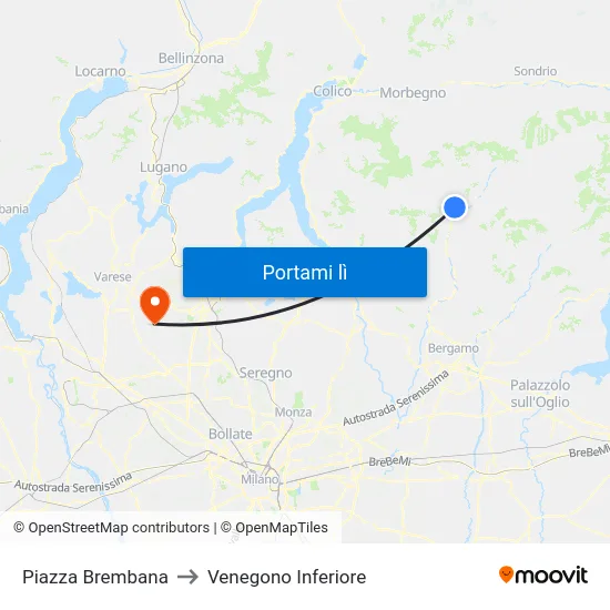 Piazza Brembana to Venegono Inferiore map