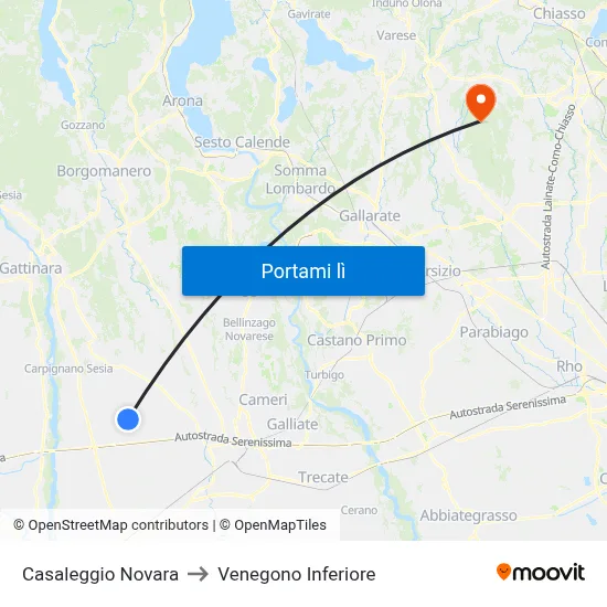 Casaleggio Novara to Venegono Inferiore map