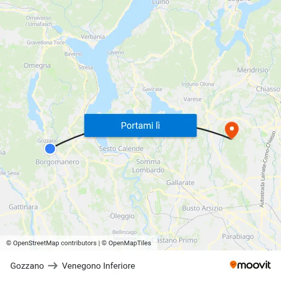 Gozzano to Venegono Inferiore map