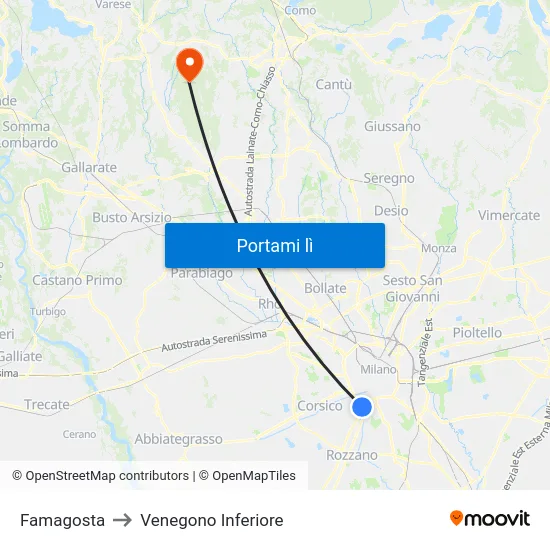 Famagosta to Venegono Inferiore map