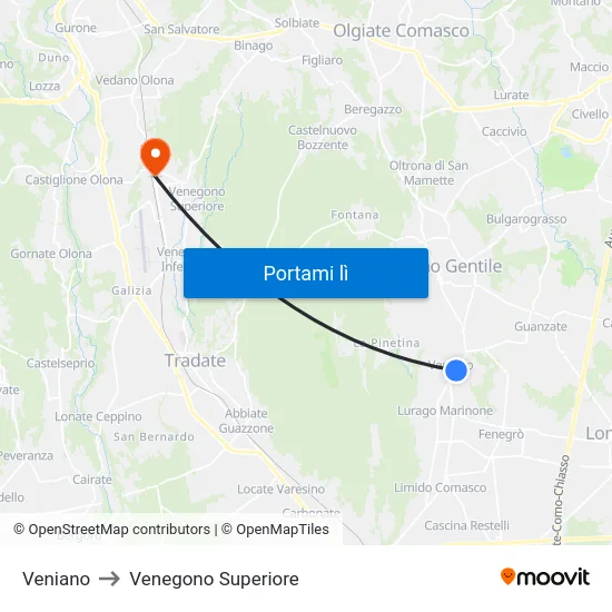 Veniano to Venegono Superiore map