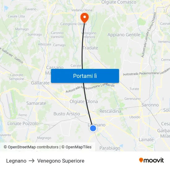 Legnano to Venegono Superiore map