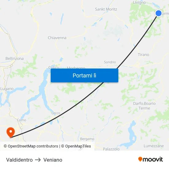 Valdidentro to Veniano map