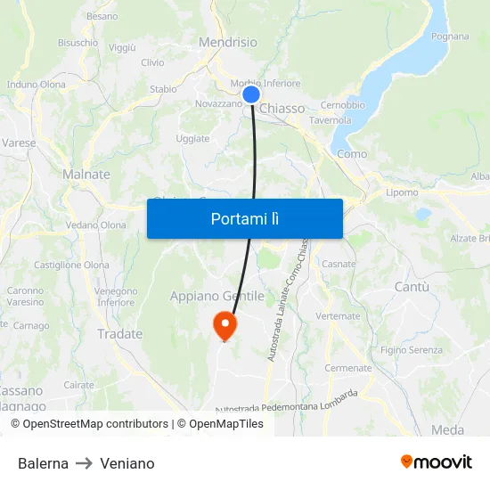 Balerna to Veniano map