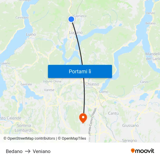 Bedano to Veniano map