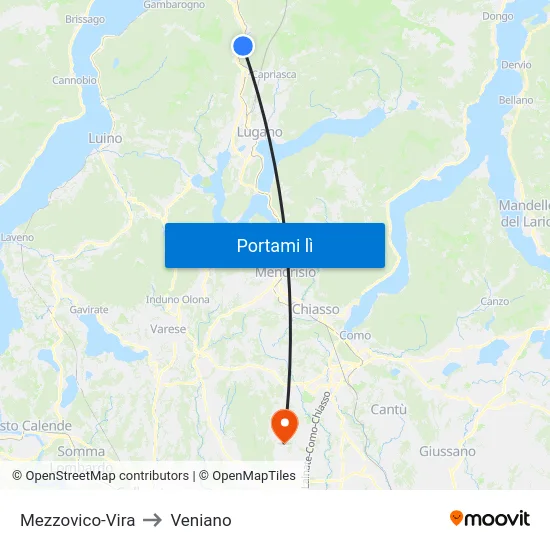 Mezzovico-Vira to Veniano map