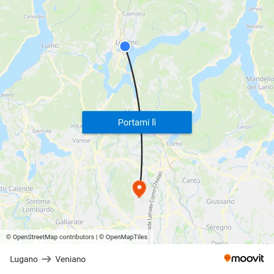 Lugano to Veniano map