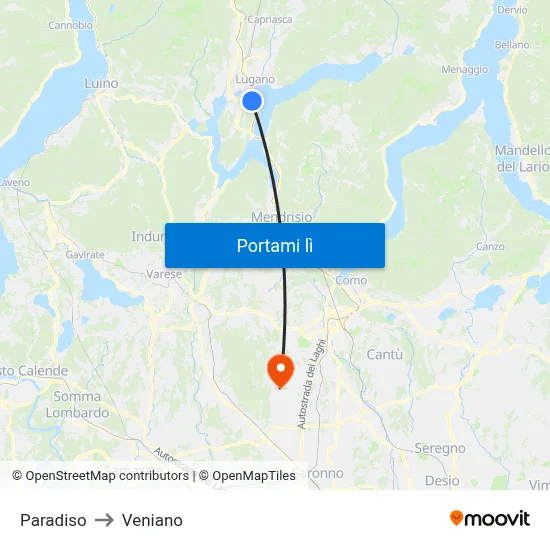 Paradiso to Veniano map