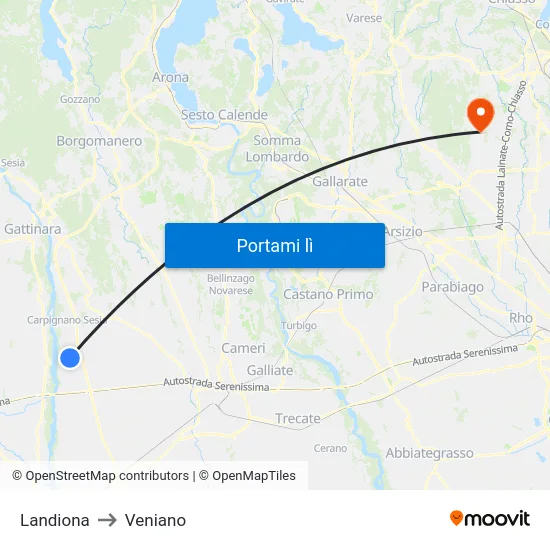 Landiona to Veniano map