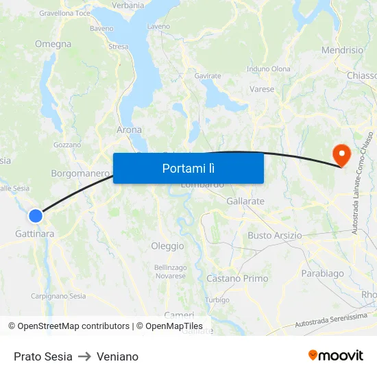 Prato Sesia to Veniano map