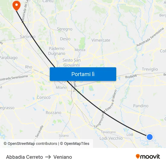 Abbadia Cerreto to Veniano map