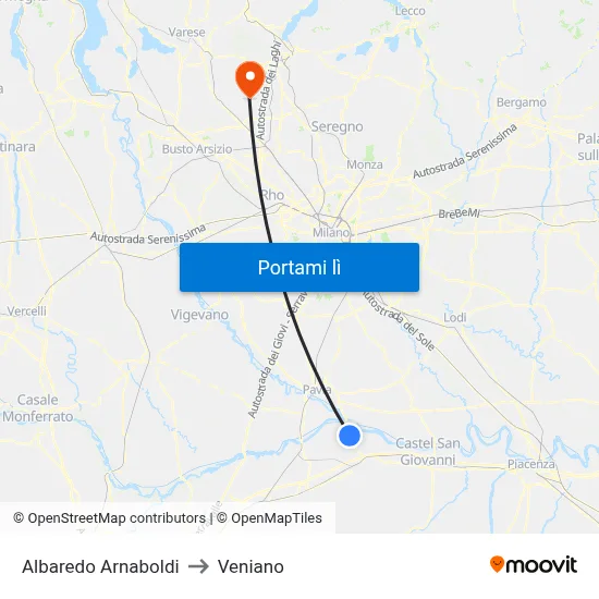 Albaredo Arnaboldi to Veniano map