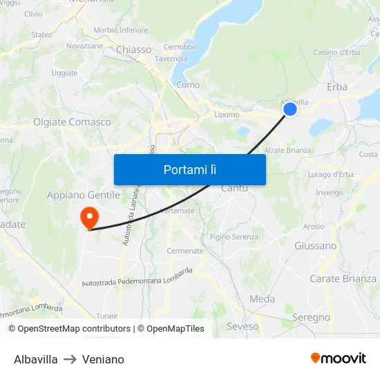 Albavilla to Veniano map