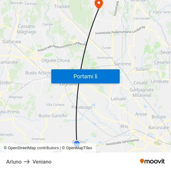 Arluno to Veniano map