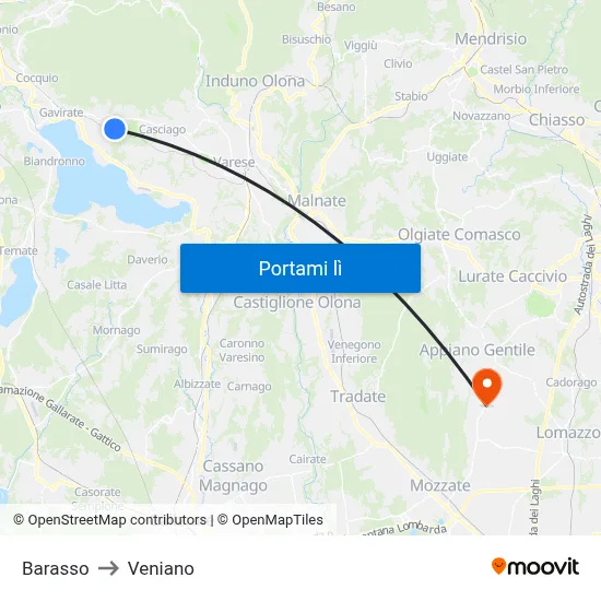 Barasso to Veniano map