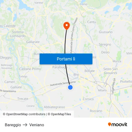 Bareggio to Veniano map