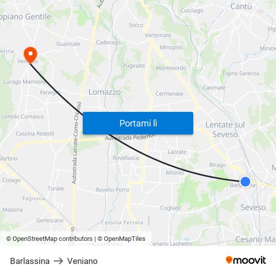 Barlassina to Veniano map