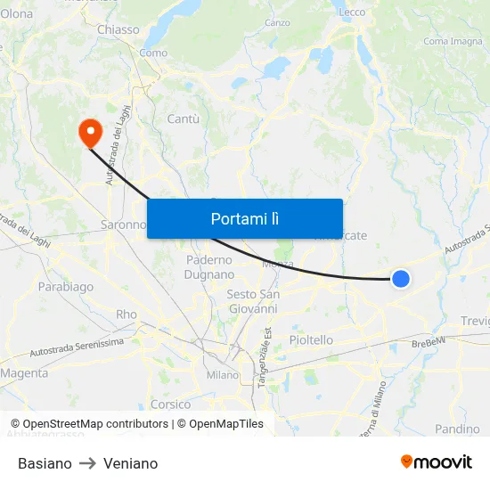 Basiano to Veniano map