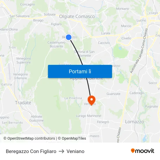 Beregazzo Con Figliaro to Veniano map