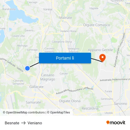 Besnate to Veniano map