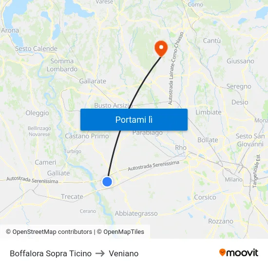 Boffalora Sopra Ticino to Veniano map
